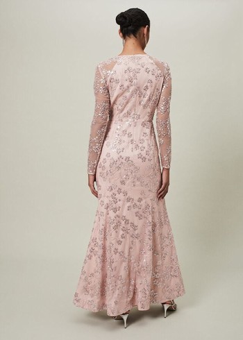 Phase Eight Natalya Sequin Floral Dress Pink Australia | OV0914875